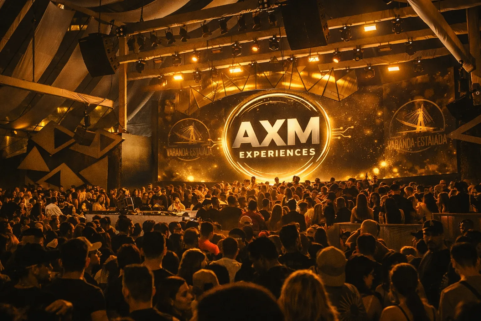Imagem de campanha AXM com palco e público